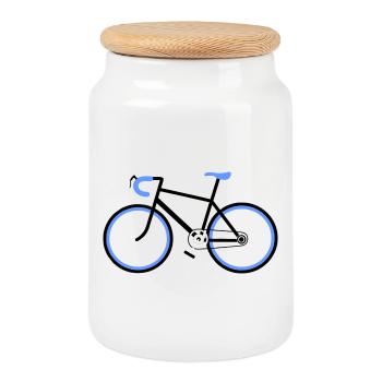 New bike with blue sports steering wheel and sports saddle - Cookie Jar with Wooden Lid - white - Front