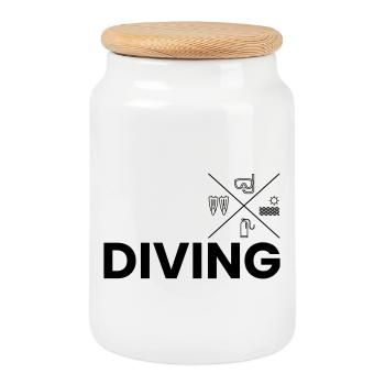 Diving - Cookie Jar with Wooden Lid - white - Front