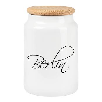 Lettrage de calligraphie de Berlin - Boîte à biscuits avec couvercle en bois - blanc - Devant