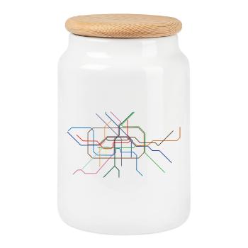 Dessin au trait de section minutine abstraite - Boîte à biscuits avec couvercle en bois - blanc - Devant
