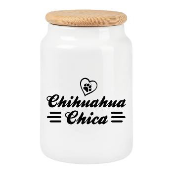 Chihuahua Chica avec le cœur et la patte - Boîte à biscuits avec couvercle en bois - blanc - Devant