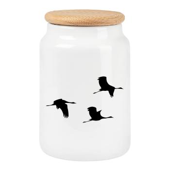 Flying Cranes Vector - Cookie Jar with Wooden Lid - white - Front
