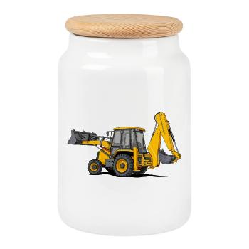 Tractor Loader - Cookie Jar with Wooden Lid - white - Front