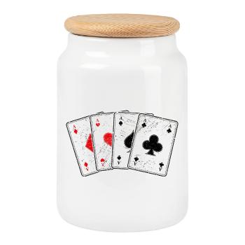 Carreaux coeur de pique---a jeu de cartes poker professionnel - Boîte à biscuits avec couvercle en bois - blanc - Devant