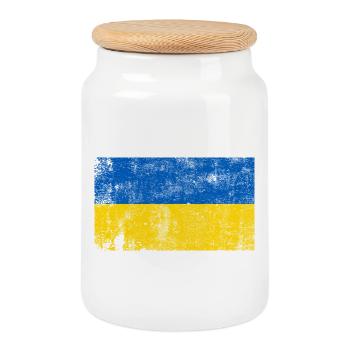 Ukraine Flag Flag Grunge Retro Vintage - Cookie Jar with Wooden Lid - white - Front