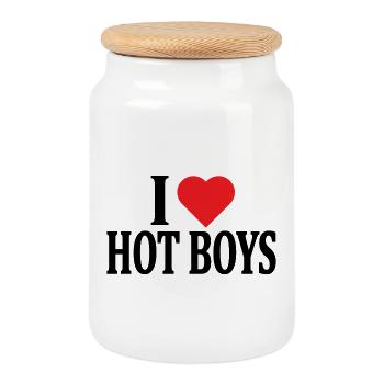 I love hot boys t-shirt design nice gift idea - Cookie Jar with Wooden Lid - white - Front