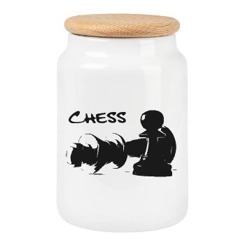 Pion d’échecs et roi - Boîte à biscuits avec couvercle en bois - blanc - Devant