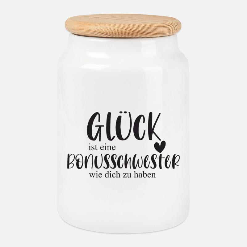 Bonusschwester Glück Geschenk Schwester Danke - Keksdose mit Holzdeckel - Weiß