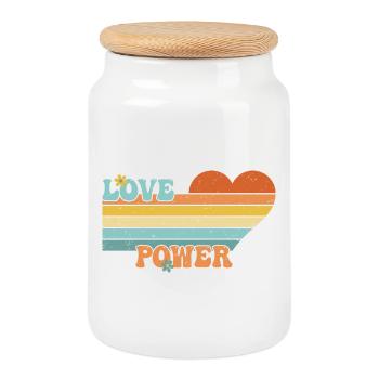 Love Power - Retro 60's 70's Love Heart - Keksdose mit Holzdeckel - Weiß - Vorne