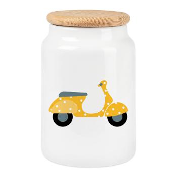 Scooter Dots Yellow Pattern Points Vacances Été Fun - Boîte à biscuits avec couvercle en bois - blanc - Devant