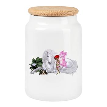 Wunderbares Einhorn mit Fee - Keksdose mit Holzdeckel - Weiß - Vorne