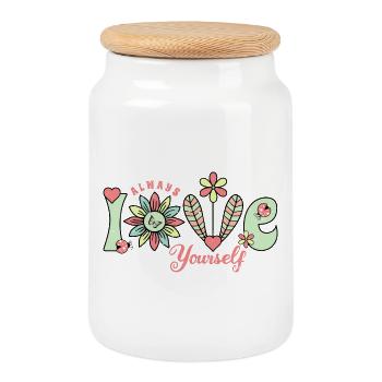 Aimez-vous toujours - Mignon été floral - Boîte à biscuits avec couvercle en bois - blanc - Devant