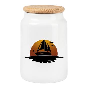 Sailboat Sailing Sailor - Cookie Jar with Wooden Lid - white - Front