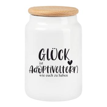 Adoptiert Adoptiveltern Adoption Familie Geschenk - Keksdose mit Holzdeckel - Weiß - Vorne