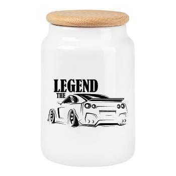 The Legend GTR Car Symbol Illustration Graphic - Cookie Jar with Wooden Lid - white - Front