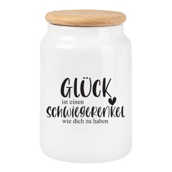 Schwiegerenkel Enkel Familie Geschenk Danke - Keksdose mit Holzdeckel - Weiß - Vorne