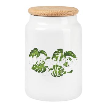 Monstera Lover Tropische Pflanzen Geschenk - Keksdose mit Holzdeckel - Weiß - Vorne
