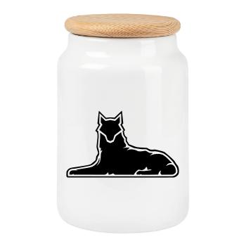 Minimalist Wolf Silhouette Design - Cookie Jar with Wooden Lid - white - Front