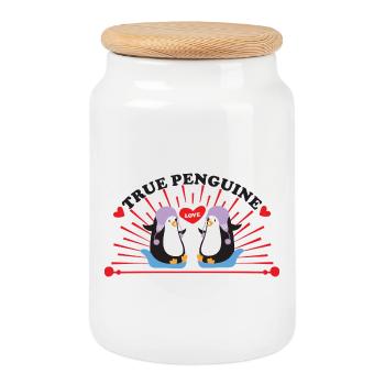 Penguin Penguins Love - Cookie Jar with Wooden Lid - white - Front