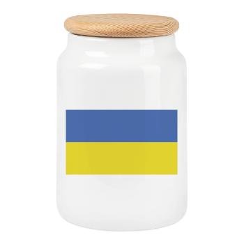 Ukraine Flag Flag - Cookie Jar with Wooden Lid - white - Front