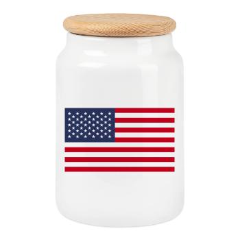 United States flag - Cookie Jar with Wooden Lid - white - Front