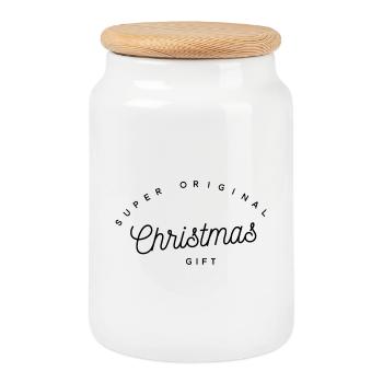 Cadeau de Noël Super Original | Texte de fête drôle - Boîte à biscuits avec couvercle en bois - blanc - Devant
