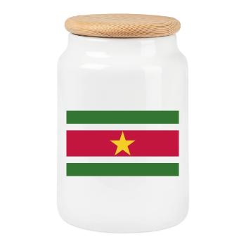Suriname National Flag - Cookie Jar with Wooden Lid - white - Front