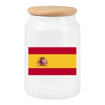 Spain National Flag - Cookie Jar with Wooden Lid - white - Front
