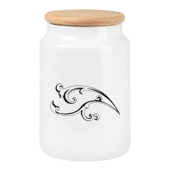Décoration en filigrane à gauche - Boîte à biscuits avec couvercle en bois - blanc - Devant