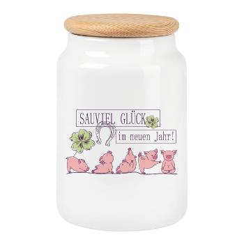 Sauviel Glück im neuen Jahr ! - Keksdose mit Holzdeckel - Weiß - Vorne