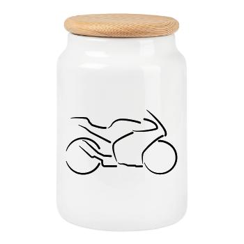 Motorrad Supersport Konturen minimalistisch - Keksdose mit Holzdeckel - Weiß - Vorne