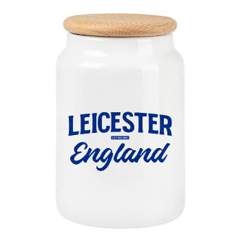 Logo d’écriture de Leicester England - Boîte à biscuits avec couvercle en bois - blanc - Devant