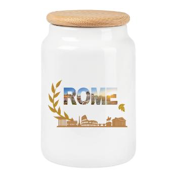 Rome Italy Skyline Collage - Cookie Jar with Wooden Lid - white - Front