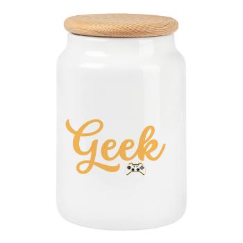 World's Best Geek Logo Tee - Cookie Jar with Wooden Lid - white - Front