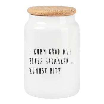 I kumm grod auf blede Gedanken... kummst mit? - Keksdose mit Holzdeckel - Weiß - Vorne
