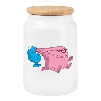 Energy vacuum cleaner monster - Cookie Jar with Wooden Lid - white - Front