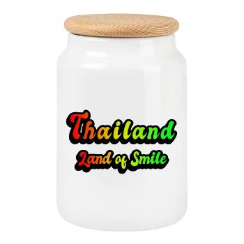 Thailand Land of Smiles - Cookie Jar with Wooden Lid - white - Front
