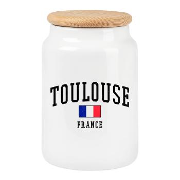 Toulouse France Flag - Cookie Jar with Wooden Lid - white - Front