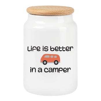 Life is Better in a Camper - Cookie Jar with Wooden Lid - white - Front