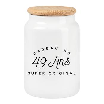 Cadeau 49 ans  - Boîte à biscuits avec couvercle en bois - blanc - Devant