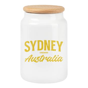 Lettrage à Sydney Australie - Boîte à biscuits avec couvercle en bois - blanc - Devant