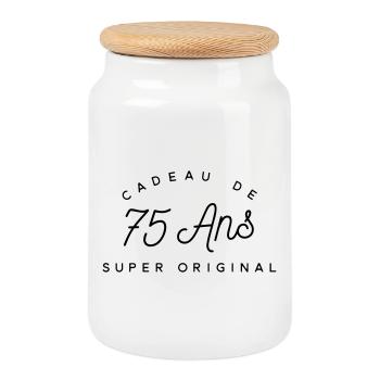 Cadeau 75 ans  - Boîte à biscuits avec couvercle en bois - blanc - Devant