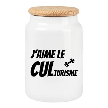 musculation, salle de musculation, culturisme - Boîte à biscuits avec couvercle en bois - blanc - Devant