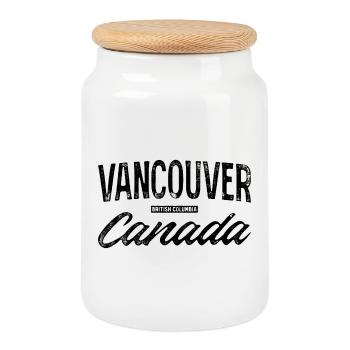 Vancouver Canada Retro Lettering Design - Cookie Jar with Wooden Lid - white - Front