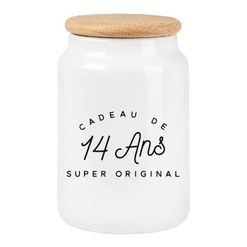 Cadeau 14 ans  - Boîte à biscuits avec couvercle en bois - blanc - Devant