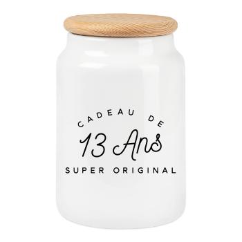 Cadeau 13 ans  - Boîte à biscuits avec couvercle en bois - blanc - Devant