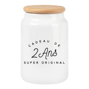 Cadeau 2 ans  - Boîte à biscuits avec couvercle en bois - blanc - Devant