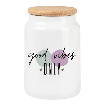 Gute Vibes Pastell Collage - Cookie Jar with Wooden Lid - white - Front