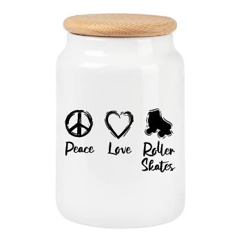 Peace Love Roller Skating - Cookie Jar with Wooden Lid - white - Front