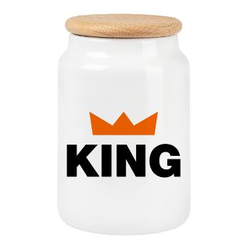 King mit Krone / 2 Farben - Keksdose mit Holzdeckel - Weiß - Vorne